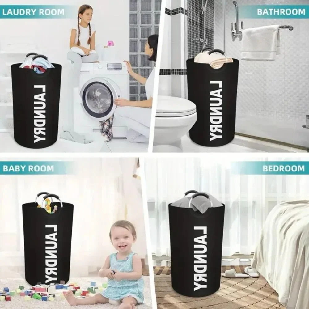 NWT Gorgeous Black 25.1ga Large Collapsible Fabric Laundry Hamper Padded Handles